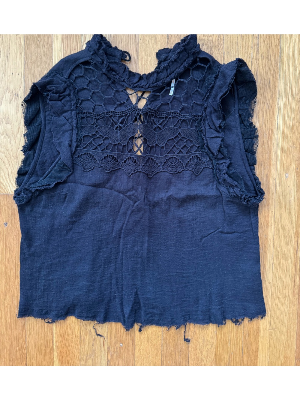 Free People Black Crochet Yoke Tank Top
